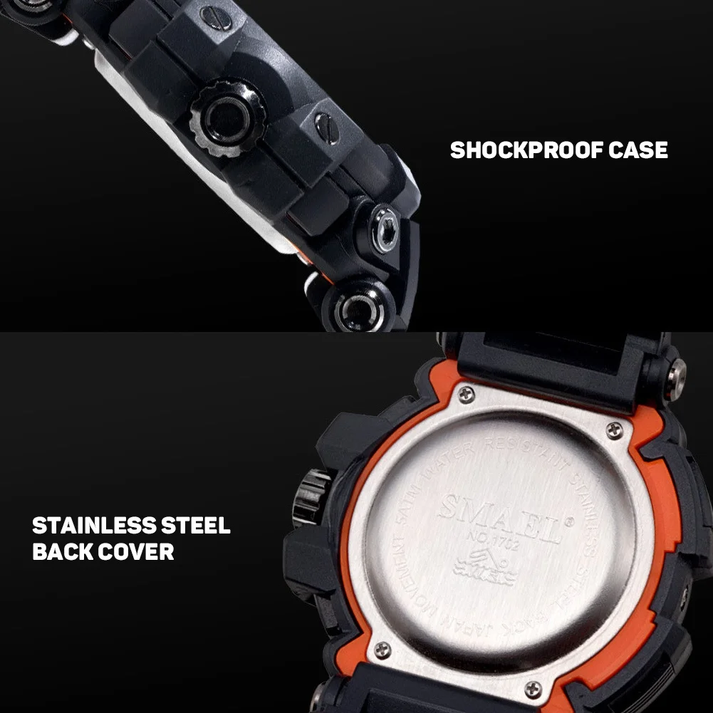 SMAEL Men Waterproof Quartz Electronic 2-display Luminous Sports Wrist Watch Male Clock Military Watches Shock Resisitant Gifts
SMAEL Men Waterproof Quartz Electronic 2-display Luminous Sports Wrist Watch Male Clock Military Watches Shock Resisitant Gifts