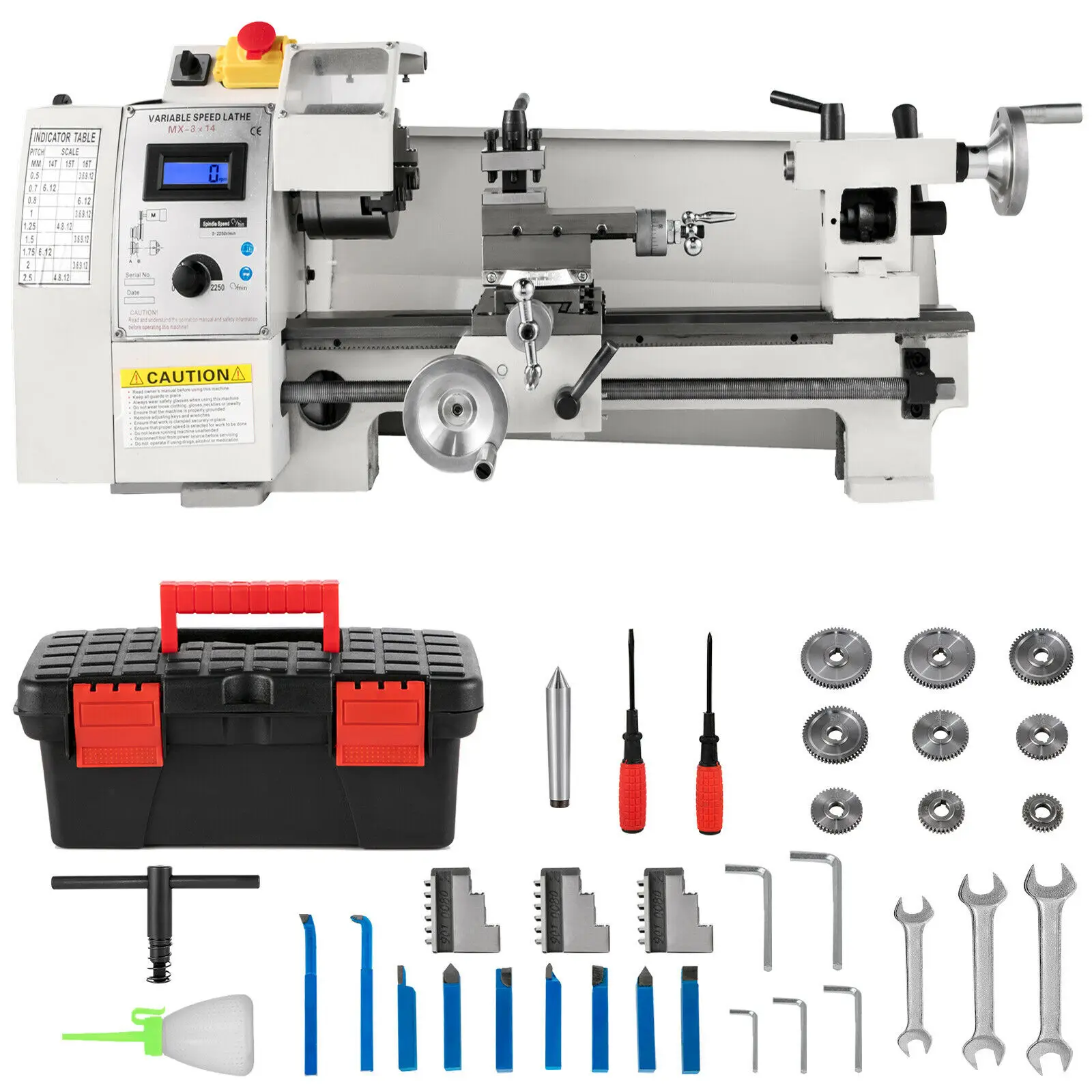 Mini Metal Lathe 8"x14" Metalworking Machine Variable Speed 2250 RPM 650W 110V
Mini Metal Lathe 8"x14" Metalworking Machine Variable Speed 2250 RPM 650W 110V