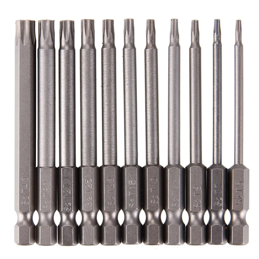 

New 11Pcs/Set 75mm 1/4 inch 6.35mm Hex Magnetic Hollow Torx Head Screwdriver Screw Driver Drill Bits Set T6 - T40 Tool