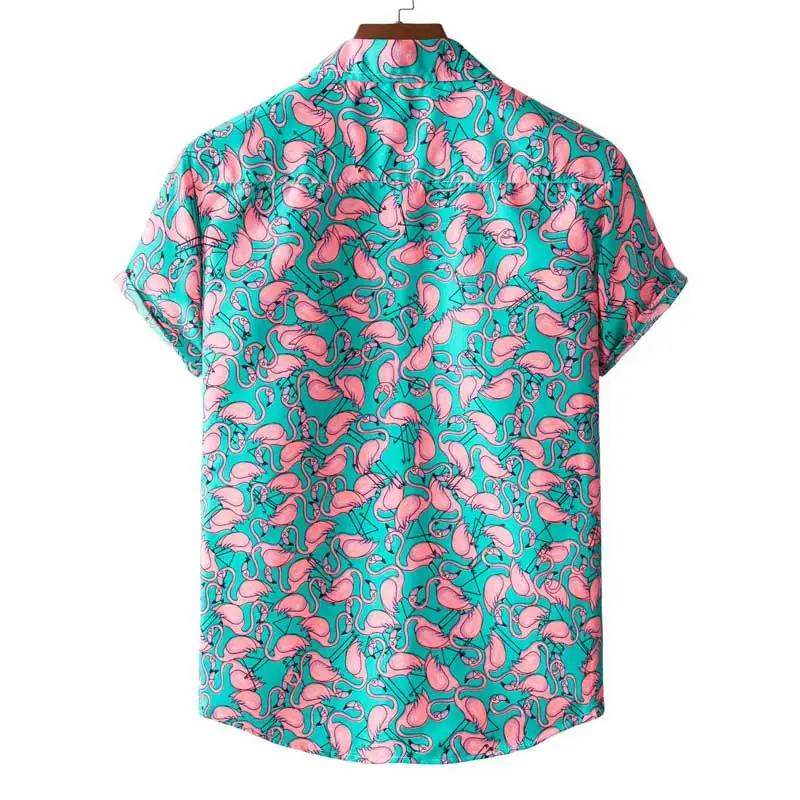 Стильный Фламинго принт Гавайская гавайская рубашка для мужчин 2021 новые летние с