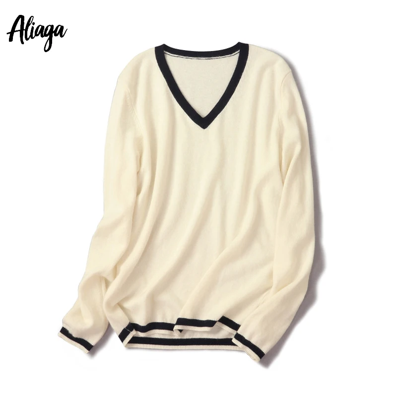 Aliaga Autumn New Womens Pullover Long Sleeve Sweaters Luxury 100% Cashmere Sweater Ladies V Neck Knitted Pullovers
Aliaga Autumn New Womens Pullover Long Sleeve Sweaters Luxury 100% Cashmere Sweater Ladies V Neck Knitted Pullovers
