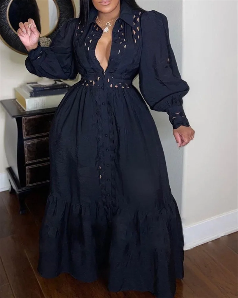 New Fashion African Long V-neck Hollow Large Size Long Sleeve High Waist Pure Color Spring Commuter Dress Women's Party Dresses
New Fashion African Long V-neck Hollow Large Size Long Sleeve High Waist Pure Color Spring Commuter Dress Women's Party Dresses