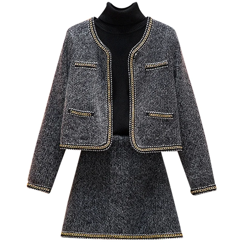 New Winter Women Outfit High Quality Suit Sweet Wind Cloth Gold Chain Coat The A-Line Skirt Girl 2 Pcs Clothing Set Office
New Winter Women Outfit High Quality Suit Sweet Wind Cloth Gold Chain Coat The A-Line Skirt Girl 2 Pcs Clothing Set Office