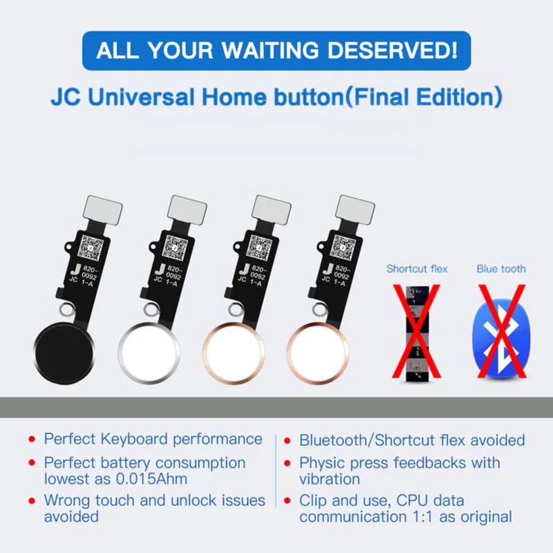 For iPhone 7/7Plus/8/8Plus JC Final Edition Universal Home Button with Return Function
For iPhone 7/7Plus/8/8Plus JC Final Edition Universal Home Button with Return Function