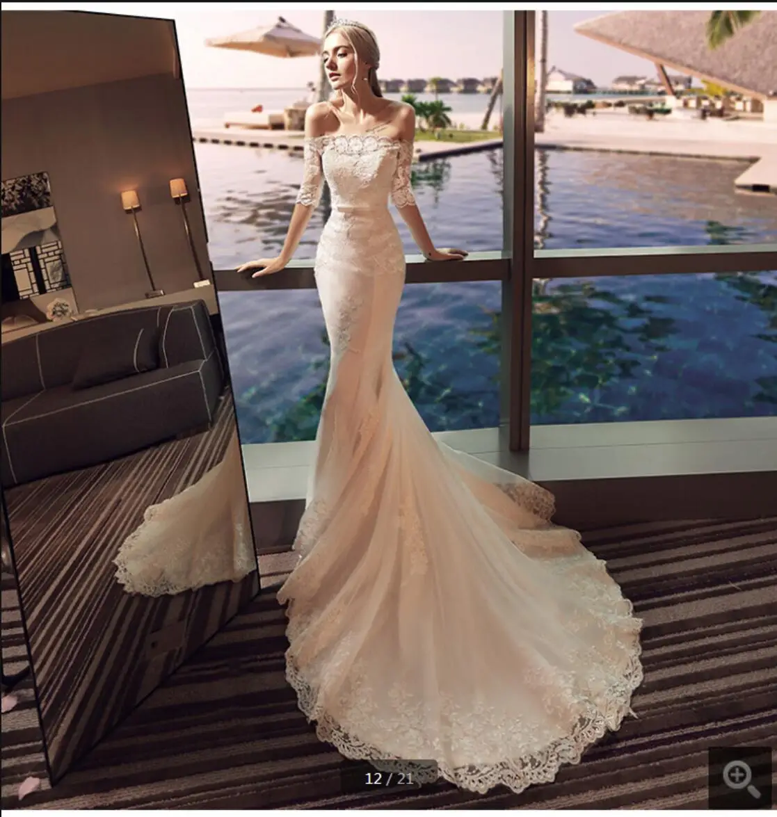 2021 Robe de mariage modest white tulle mermaid wedding dress lace appliques off the shoulder half sleeve vintage bridal gowns
2021 Robe de mariage modest white tulle mermaid wedding dress lace appliques off the shoulder half sleeve vintage bridal gowns