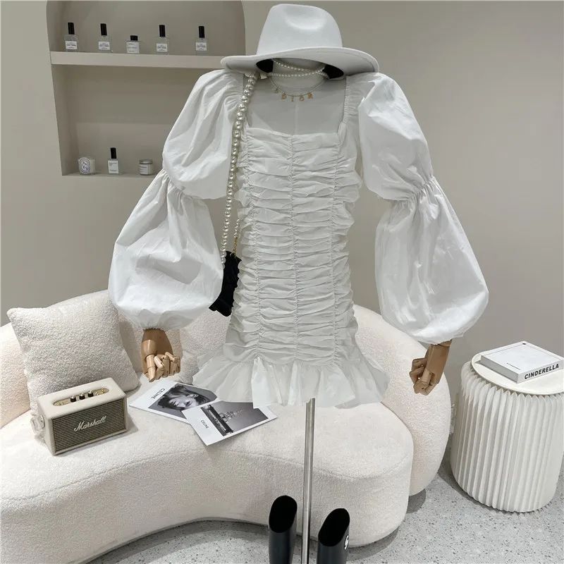 Women's Spring Summer 2021 Fashion Square neck exposed collarbone lotus root sleeve pleated temperament short dress
Women's Spring Summer 2021 Fashion Square neck exposed collarbone lotus root sleeve pleated temperament short dress