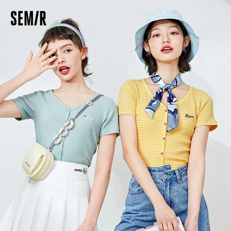 SEMIR T-Shirts Women V Neck Short Candy And Spicy Tight Tops Short Sleeve 2021 New Design Sense Niche Trend Tee Tops
SEMIR T-Shirts Women V Neck Short Candy And Spicy Tight Tops Short Sleeve 2021 New Design Sense Niche Trend Tee Tops