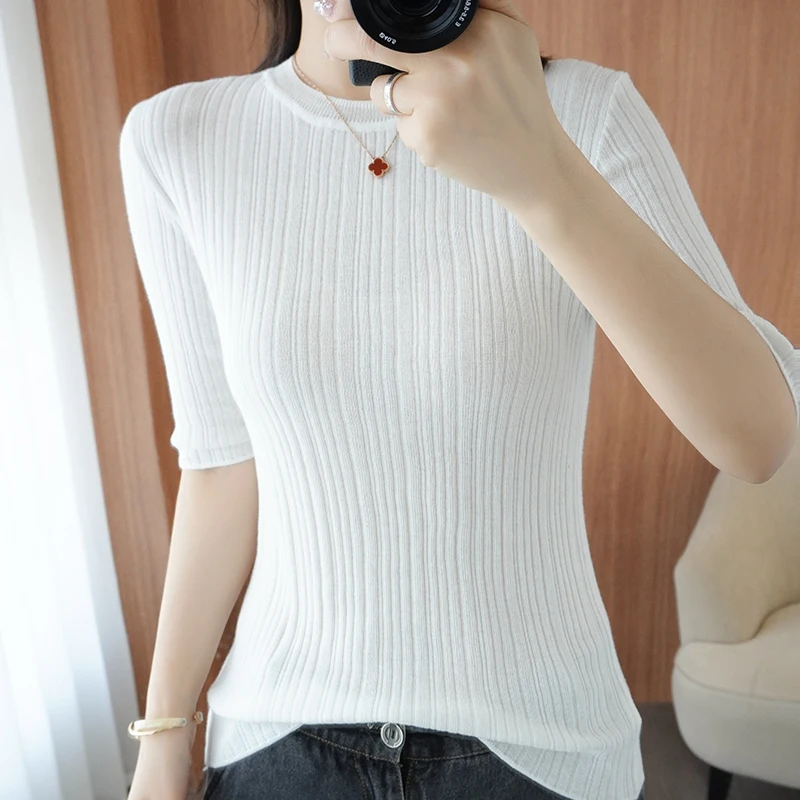 2021 Summer New 100%Cotton Knit Short-Sleeved Women's Round Neck Slim Large Size Pure Cotton T-Shirt Thin Was Thin Blouse Female
2021 Summer New 100%Cotton Knit Short-Sleeved Women's Round Neck Slim Large Size Pure Cotton T-Shirt Thin Was Thin Blouse Female
