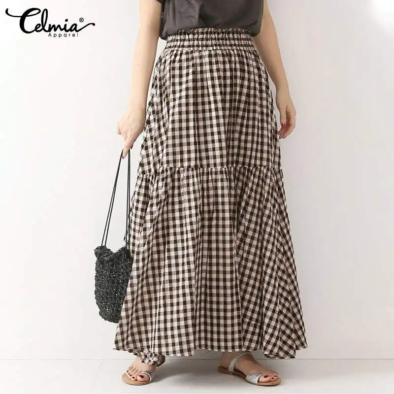 2022 Celmia Women Ruffled Plaid Skirt Summer Elastic High Waist Long Maxi Skirts Fashion Casual Pleated Party Skirt Oversized
2022 Celmia Women Ruffled Plaid Skirt Summer Elastic High Waist Long Maxi Skirts Fashion Casual Pleated Party Skirt Oversized