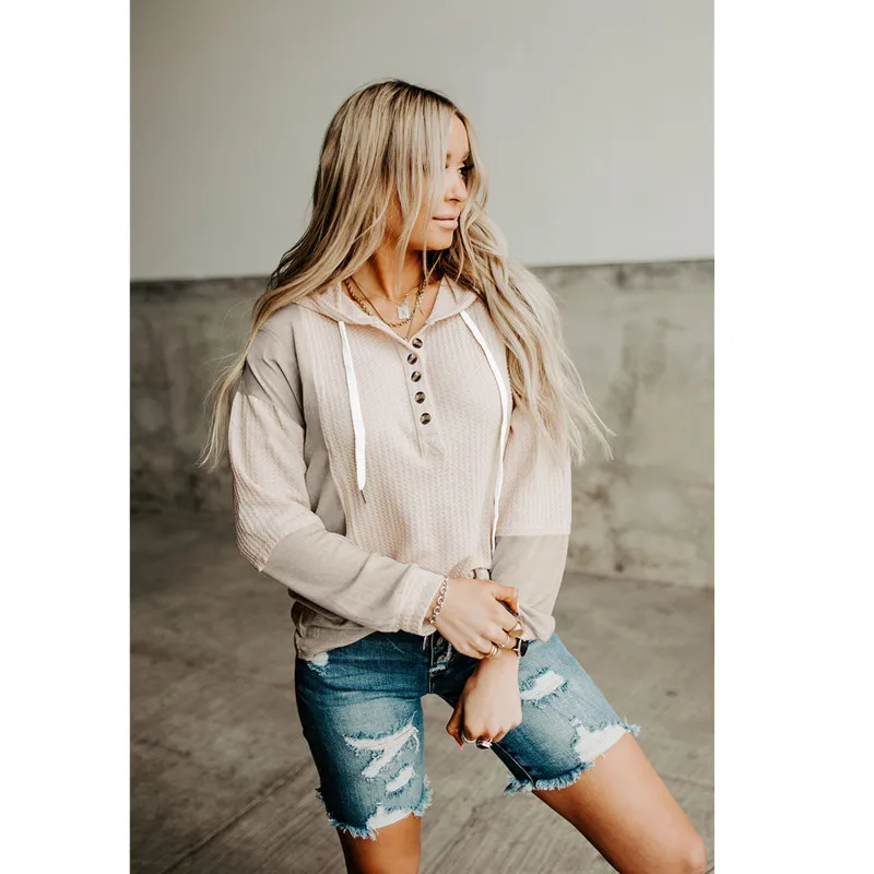 Casual Loose Autumn V-Neck Button Hoodie 2021 Office Knit Solid Color Stitching Long-sleeved Tops Pullover Women's Sweatshirt
Casual Loose Autumn V-Neck Button Hoodie 2021 Office Knit Solid Color Stitching Long-sleeved Tops Pullover Women's Sweatshirt
