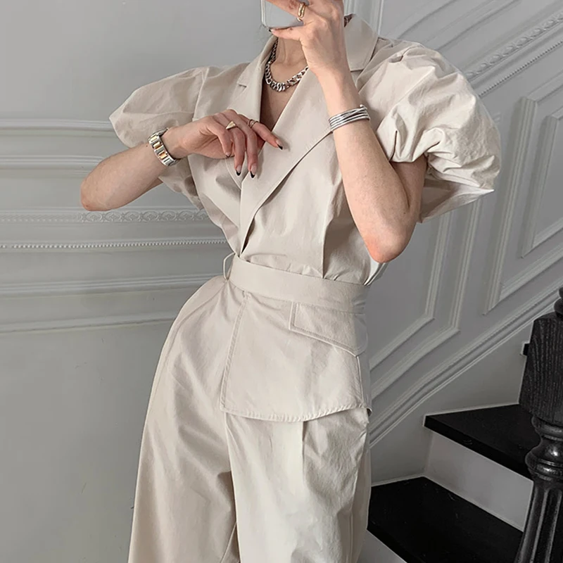 Korejpaa Women Jumpsuits 2021 Summer Korean Chic Ladies French Elegant Retro Temperament Lapel Wrap Casual Puff Sleeve Trousers
Korejpaa Women Jumpsuits 2021 Summer Korean Chic Ladies French Elegant Retro Temperament Lapel Wrap Casual Puff Sleeve Trousers