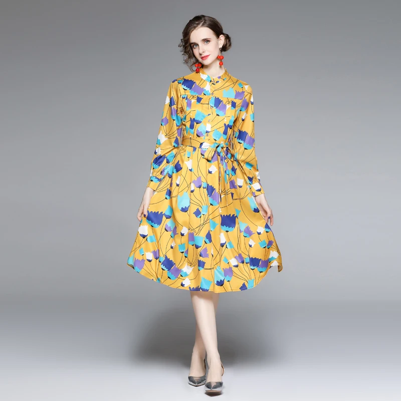 2022 New Fashion Printed Dress Long Sleeve Sashes Chinese Style STAND Collar Woman Dress Vestido Midi Elegante
2022 New Fashion Printed Dress Long Sleeve Sashes Chinese Style STAND Collar Woman Dress Vestido Midi Elegante