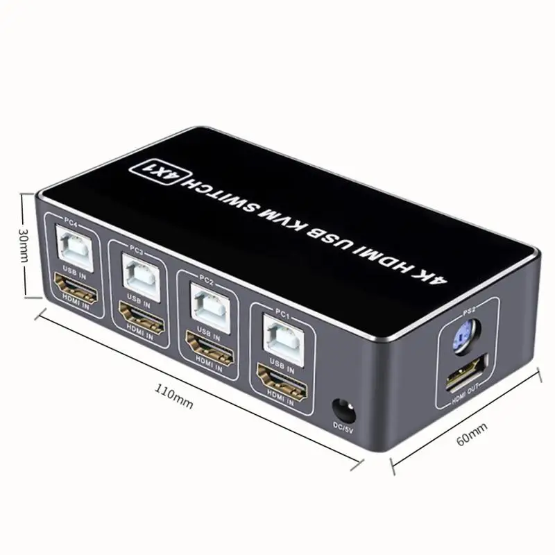 4 Port KVM Switch 4K USB KVM Switcher 4 in 1 Out Hot USB for Mouse Keyboard for win7 win10 for MAC
4 Port KVM Switch 4K USB KVM Switcher 4 in 1 Out Hot USB for Mouse Keyboard for win7 win10 for MAC