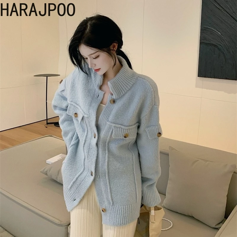 Harajpoo Cardigan Woman Blue Knitwear Fashion Street Autumn Winter 2021 New Long Sleeve Korean Ins Half High Collar Sweater
Harajpoo Cardigan Woman Blue Knitwear Fashion Street Autumn Winter 2021 New Long Sleeve Korean Ins Half High Collar Sweater