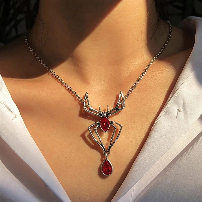 

Винтажная Готическая Серебряная цепочка с красными кристаллами женское эффектное ожерелье для вечерние Ринок ювелирное изделие