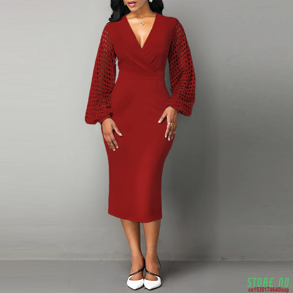 Spring Autumn Dress Women 2021 Casual Plus Size Slim Hollow Out Sleeve Office Bodycon Dress Vintage Sexy V-neck Long Party Dress
Spring Autumn Dress Women 2021 Casual Plus Size Slim Hollow Out Sleeve Office Bodycon Dress Vintage Sexy V-neck Long Party Dress