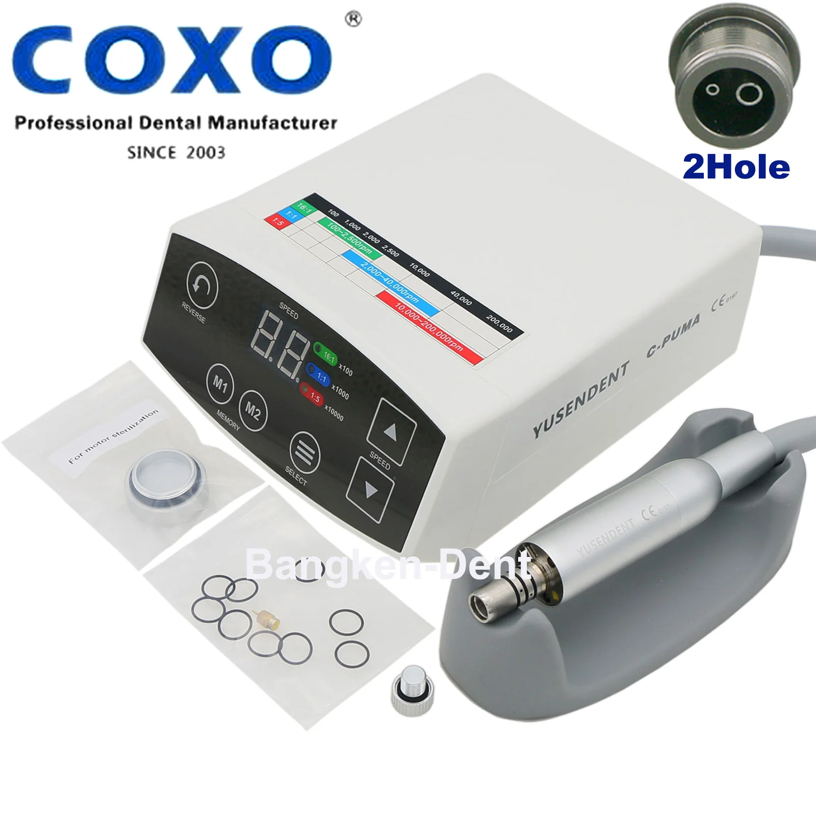 

COXO YUSENDENT Dental LED Brushless Electric Mini Micro Motor C PUMA 2Hole Fit 1:1 1:5 Contra Angle Inner Water Handpiece