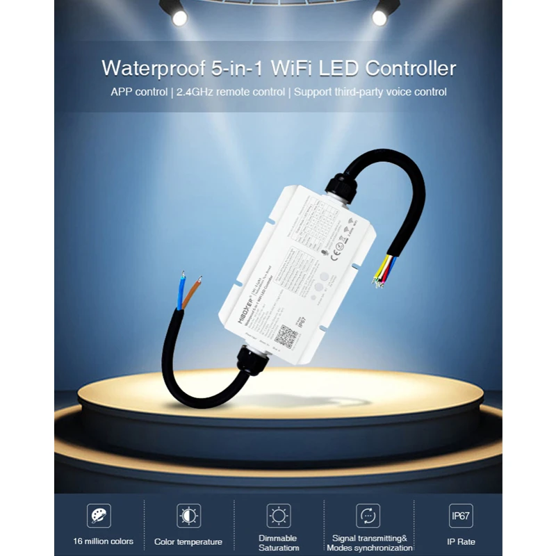 MiBoxer WL5-WP Waterproof 5 in 1 2.4G WiFi LED Controller DC12-36V Max 20A For Single Color Dual White RGB RGBW RGBCCT Strip
MiBoxer WL5-WP Waterproof 5 in 1 2.4G WiFi LED Controller DC12-36V Max 20A For Single Color Dual White RGB RGBW RGBCCT Strip