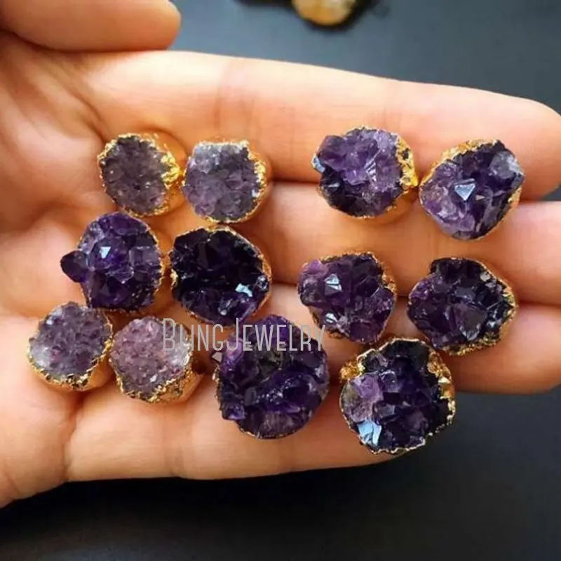 ER16623 Purple Amethyst Druzy Stud Earrings Round Birthstone Earrings Statement Boho Rock Earring Gold Filled Crystal Earrings
ER16623 Purple Amethyst Druzy Stud Earrings Round Birthstone Earrings Statement Boho Rock Earring Gold Filled Crystal Earrings