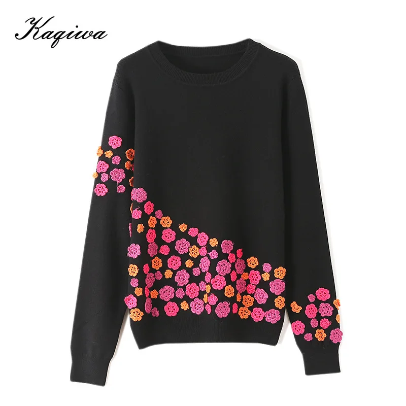 

Loose Korean knitwear 2020 spring autumn new embroidery hand crochet three-dimensional flowers outside wear top sweater B-028