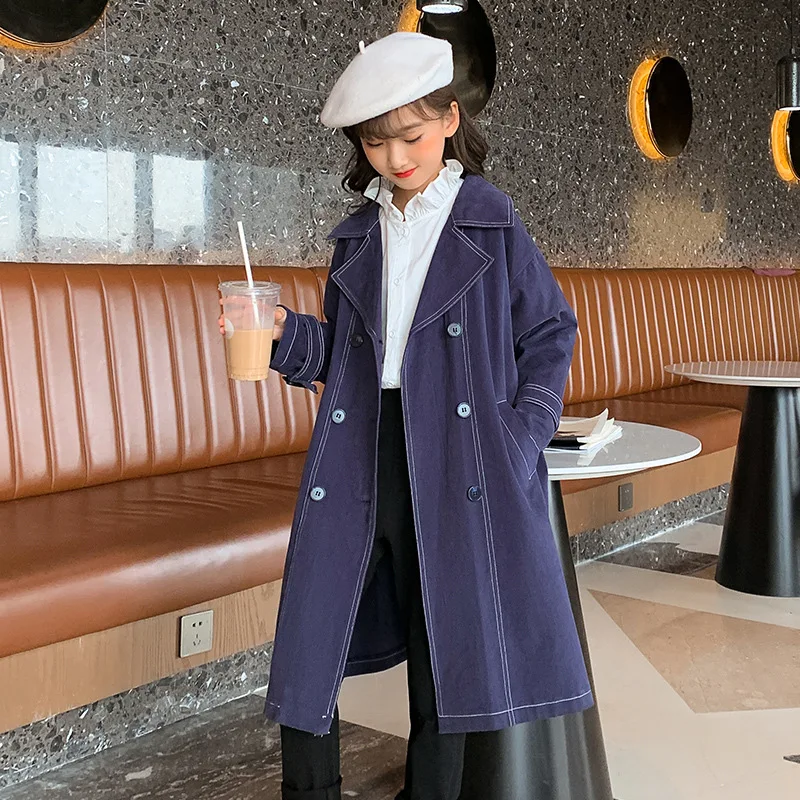 New Girls Spring And Autumn Long Windbreaker Girl Lapel Blue Double-breasted Jacket Girl Fashion Thin Windbreaker 4-14 Years Old
New Girls Spring And Autumn Long Windbreaker Girl Lapel Blue Double-breasted Jacket Girl Fashion Thin Windbreaker 4-14 Years Old