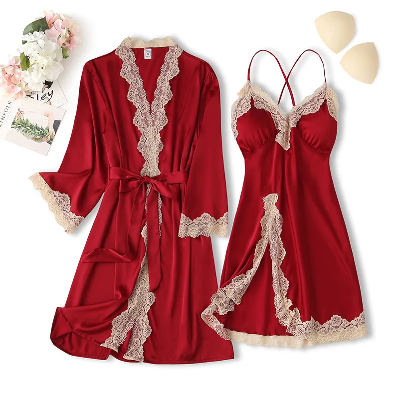 Sexy Burgundy Wedding Robe Set Women Sleepwear Nightgown Spring Summer Kimono Bathrobe Silk Satin Lace Trim Home Dress Lingerie
Sexy Burgundy Wedding Robe Set Women Sleepwear Nightgown Spring Summer Kimono Bathrobe Silk Satin Lace Trim Home Dress Lingerie