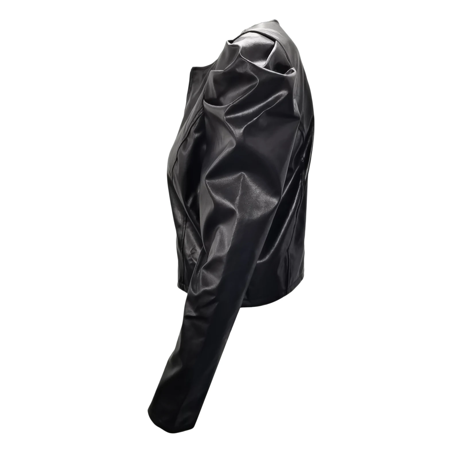 Women Puff Sleeve Pleated PU Leather Jacket Zaraing Fashion Solid Color Zipper Round Neck Black Short Coat High Street Y2K
Women Puff Sleeve Pleated PU Leather Jacket Zaraing Fashion Solid Color Zipper Round Neck Black Short Coat High Street Y2K