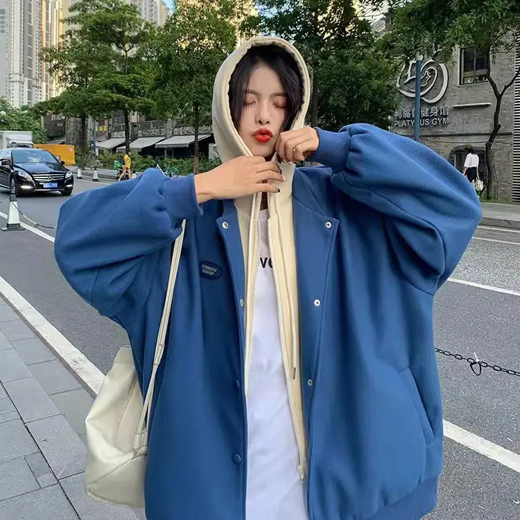 Fake Two-piece Hoodie Thickened Women's Coat Winter Women Loose Korean Stitched Zipper Cardigan Hoodies Female Blue Casual Coat
Fake Two-piece Hoodie Thickened Women's Coat Winter Women Loose Korean Stitched Zipper Cardigan Hoodies Female Blue Casual Coat