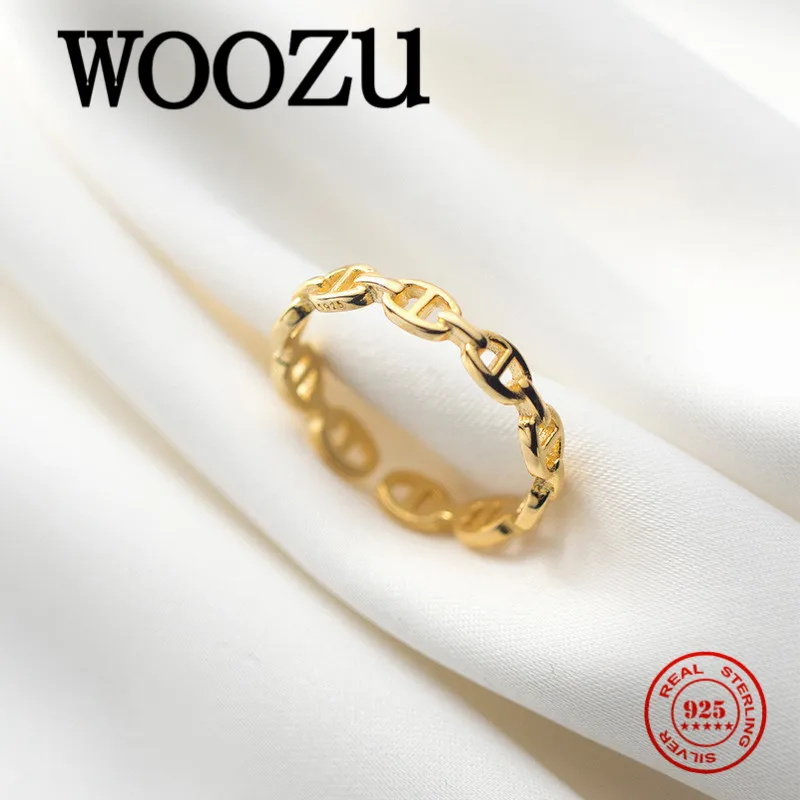 WOOZU Fashion Gold Cuban Chain Pig Nose Adjustable Finger Ring for Women Real 925 Sterling Silver Romantic Wedding Jewelry Gift
WOOZU Fashion Gold Cuban Chain Pig Nose Adjustable Finger Ring for Women Real 925 Sterling Silver Romantic Wedding Jewelry Gift