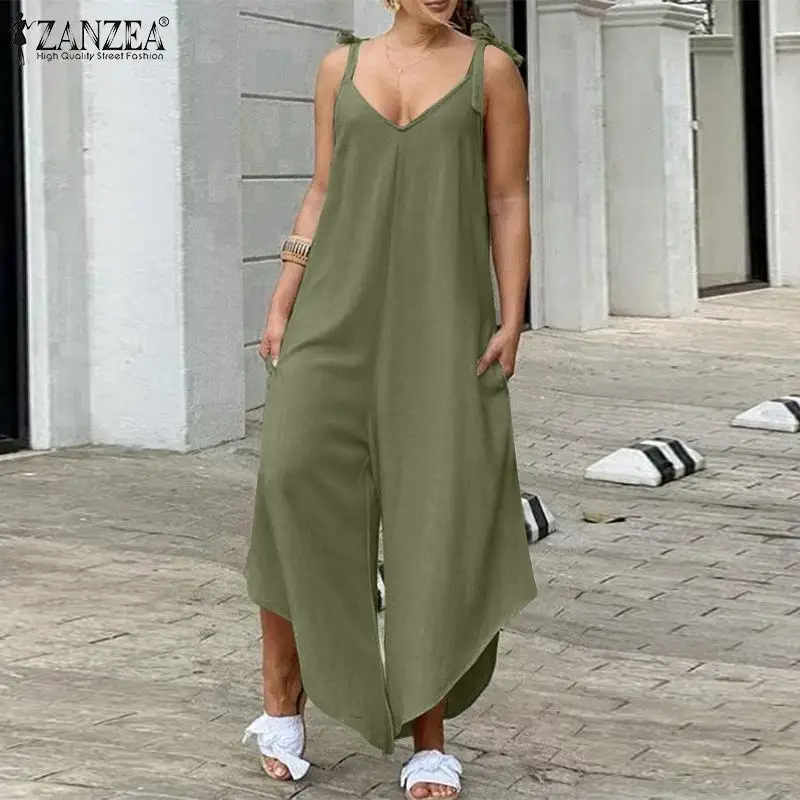 Fashion Women V Neck Staps Rompers ZANZEA Summer Jumpsuits Casual Solid Wide Leg Overalls Asymmetrical Long Playsuits
Fashion Women V Neck Staps Rompers ZANZEA Summer Jumpsuits Casual Solid Wide Leg Overalls Asymmetrical Long Playsuits