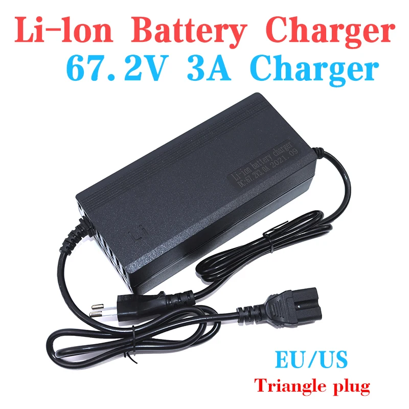 

67.2V 3A Lithium Battery Charger Electric scooter ebike 16S 60V Li-ion battery Charger AC 100-240V Output Triangle Plug With fan