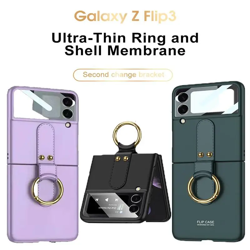 Ultra-thin Ring and Shell Membrane for Samsung Galaxy Z Flip 3 Built-in 360°rotatable Kickstand for Movie-watching or Video-chat
Ultra-thin Ring and Shell Membrane for Samsung Galaxy Z Flip 3 Built-in 360°rotatable Kickstand for Movie-watching or Video-chat