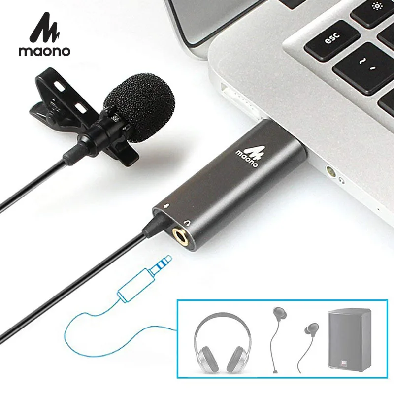 Конденсаторный петличный микрофон MAONO USB на зажиме лацкановый гарнитура для