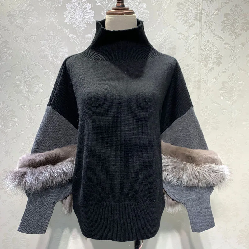 High Quality Fashion Warm Women Sweaters Autumn Winter New Solid Lantern Sleeve Fox Hair Patchwork Turtleneck Elegant Ladies Top
High Quality Fashion Warm Women Sweaters Autumn Winter New Solid Lantern Sleeve Fox Hair Patchwork Turtleneck Elegant Ladies Top