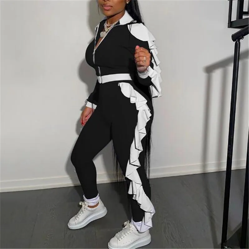 Women 2 Pcs Tracksuit Autumn Winter Long Sleeve Zip Crop Shirt Top Sweatshirt+Tight Long Pants Sexy Ruffles Splice Sport Suits
Women 2 Pcs Tracksuit Autumn Winter Long Sleeve Zip Crop Shirt Top Sweatshirt+Tight Long Pants Sexy Ruffles Splice Sport Suits
