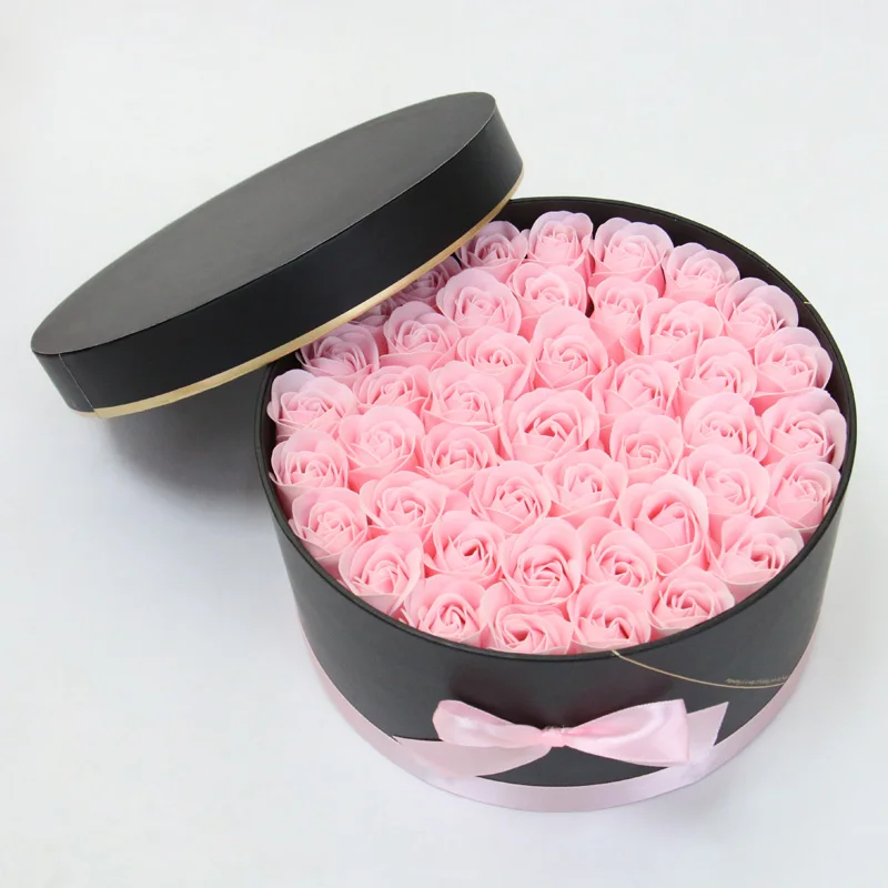 Круглая Бумажная Коробка для объятий + набор упаковки цветов из Розового мыла