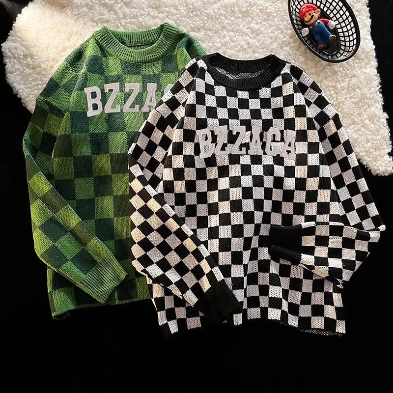 Клетчатый Американский вязаный свитер, Женский Повседневный шахматный пуловер, мужской и женский джемпер с круглым вырезом и надписью, Сво... 
Клетчатый Американский вязаный свитер, Женский Повседневный шахматный пуловер, мужской и женский джемпер с круглым вырезом и надписью, Сво...