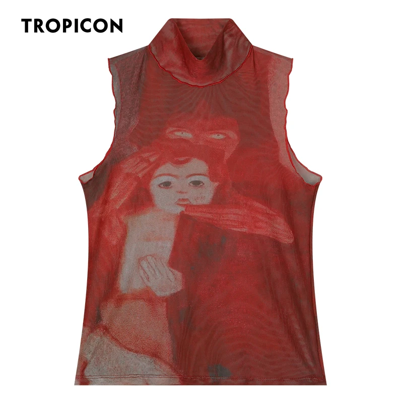 TROPICON Mesh Red Sleeveless Top Women 2021 Summer Aesthetic Clothes Tie Dye Turtleneck See Through Designer Tank Top Fashion
TROPICON Mesh Red Sleeveless Top Women 2021 Summer Aesthetic Clothes Tie Dye Turtleneck See Through Designer Tank Top Fashion