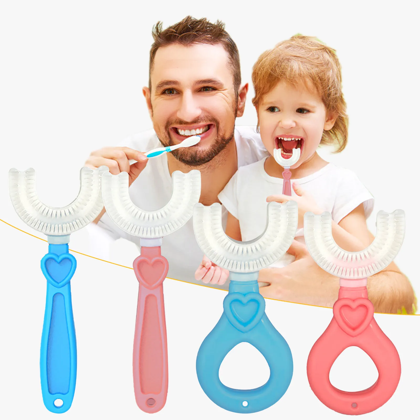 

Набор детских зубных щеток U-образной формы, детская зубная щетка с ручкой, силиконовая щетка для ухода за полостью рта, чистящая щетка для м...