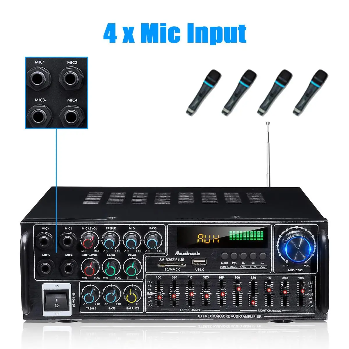 2000 Вт домашний автомобильный стереоусилитель bluetooth объемный звук USB SD AMP FM AUX 4