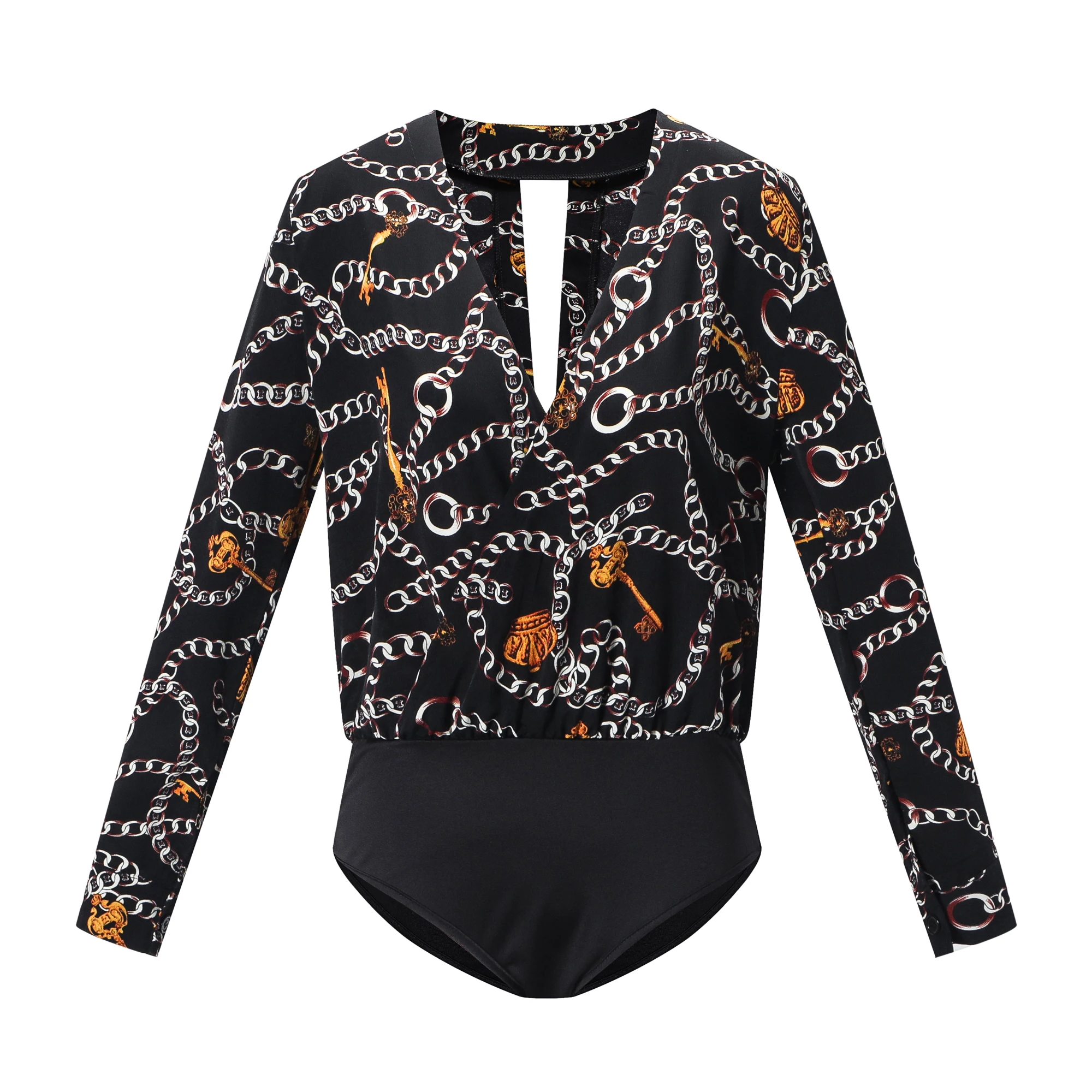Vintage Silk Rompers Womens Jumpsuit Long Sleeve Chain Print Top Shirt Ladies Deep V Neck Key Printed Sexy Satin Bodysuits
Vintage Silk Rompers Womens Jumpsuit Long Sleeve Chain Print Top Shirt Ladies Deep V Neck Key Printed Sexy Satin Bodysuits