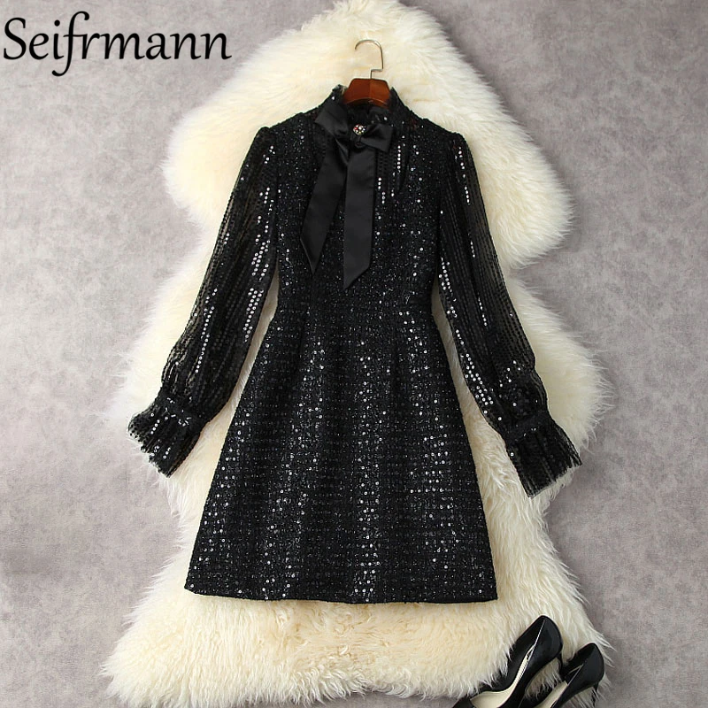 Seifrmann New 2021 Autumn Women Fashion Designer Party A-Line Dress Flare Sleeve Bow Gorgeous Sequined Black Print Mini Dresses
Seifrmann New 2021 Autumn Women Fashion Designer Party A-Line Dress Flare Sleeve Bow Gorgeous Sequined Black Print Mini Dresses