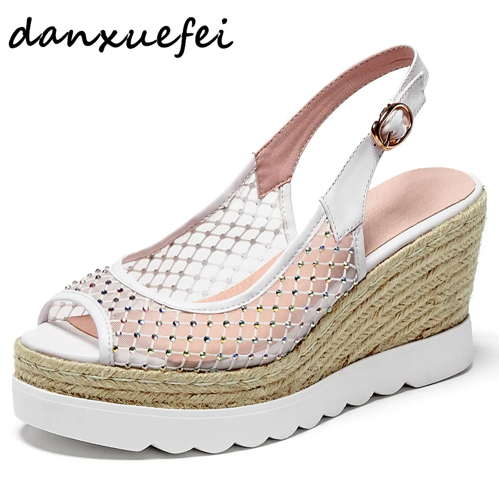 Women's genuine leather mesh patchwork summer high heel sandals wedge platform ladies crystal dress sandalias shoes for women
Women's genuine leather mesh patchwork summer high heel sandals wedge platform ladies crystal dress sandalias shoes for women