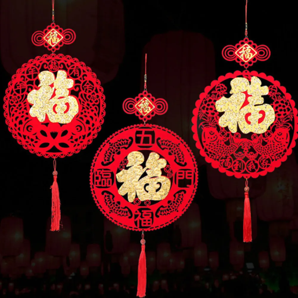 Красный китайский подвесной фонарь на удачу новогодний кулон украшение для дома