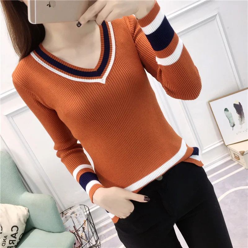#6309 Black White Green Brown Basic Sweater Women V Neck Thin Knitted Tops Slim Knitted Sweater Female Spliced Color Spring 2021
#6309 Black White Green Brown Basic Sweater Women V Neck Thin Knitted Tops Slim Knitted Sweater Female Spliced Color Spring 2021