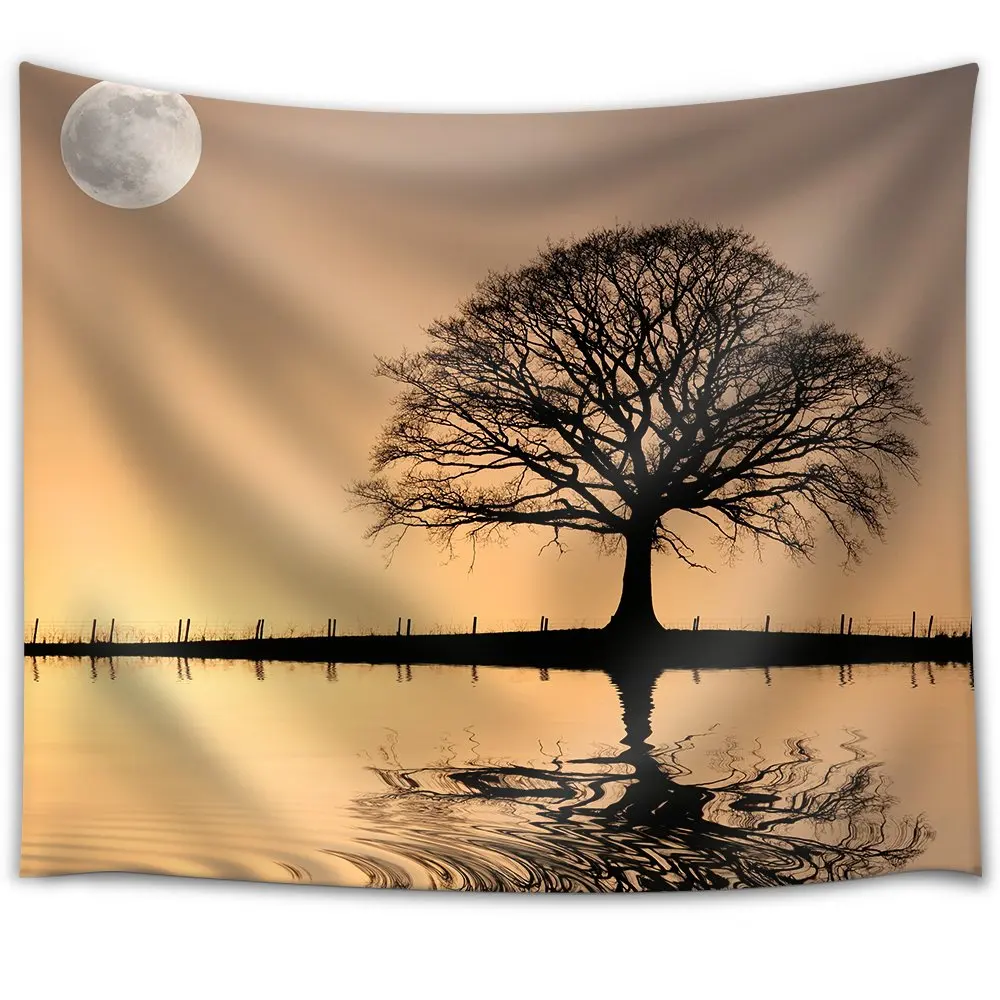 Tree in Winter at Sunset in Silhouette Against a Golden Sky and Full Moon
Tree in Winter at Sunset in Silhouette Against a Golden Sky and Full Moon