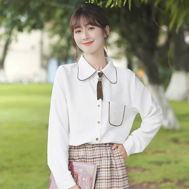 Chic Khaki 2020 New Spring and Autumn Design White Shirt Women's Stitching Tie Bottoming Shirt Long Sleeve Student Coat
Chic Khaki 2020 New Spring and Autumn Design White Shirt Women's Stitching Tie Bottoming Shirt Long Sleeve Student Coat