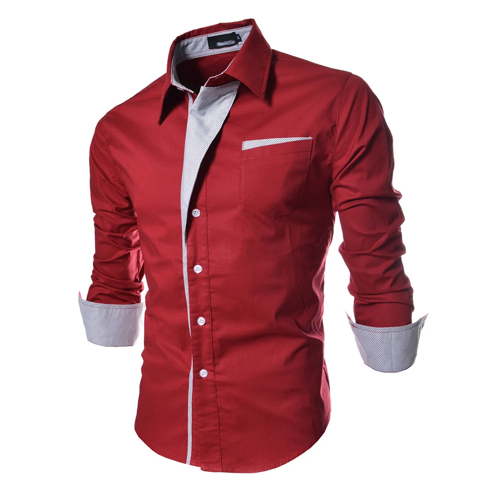 

Men Dress Shirts Patchwork Color Stripe Embellished Long Sleeve Shirt