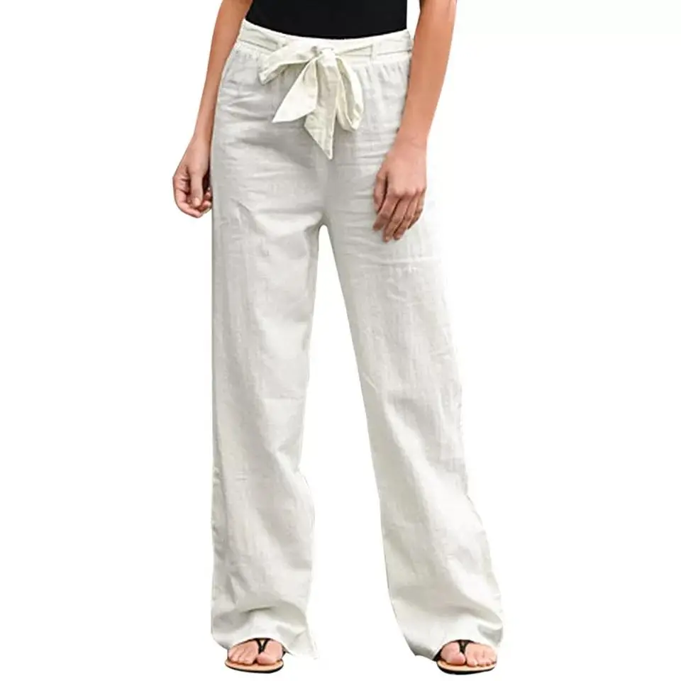 Women Summer Loose Cotton Linen Long Trousers Elastic Waist Solid Color Bandage Wide Leg Pants Female
Women Summer Loose Cotton Linen Long Trousers Elastic Waist Solid Color Bandage Wide Leg Pants Female