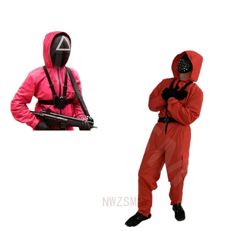 cosplay mask belt Squid game villain Red jumpsuit cosplay costume Halloween party Round Six mask
cosplay mask belt Squid game villain Red jumpsuit cosplay costume Halloween party Round Six mask